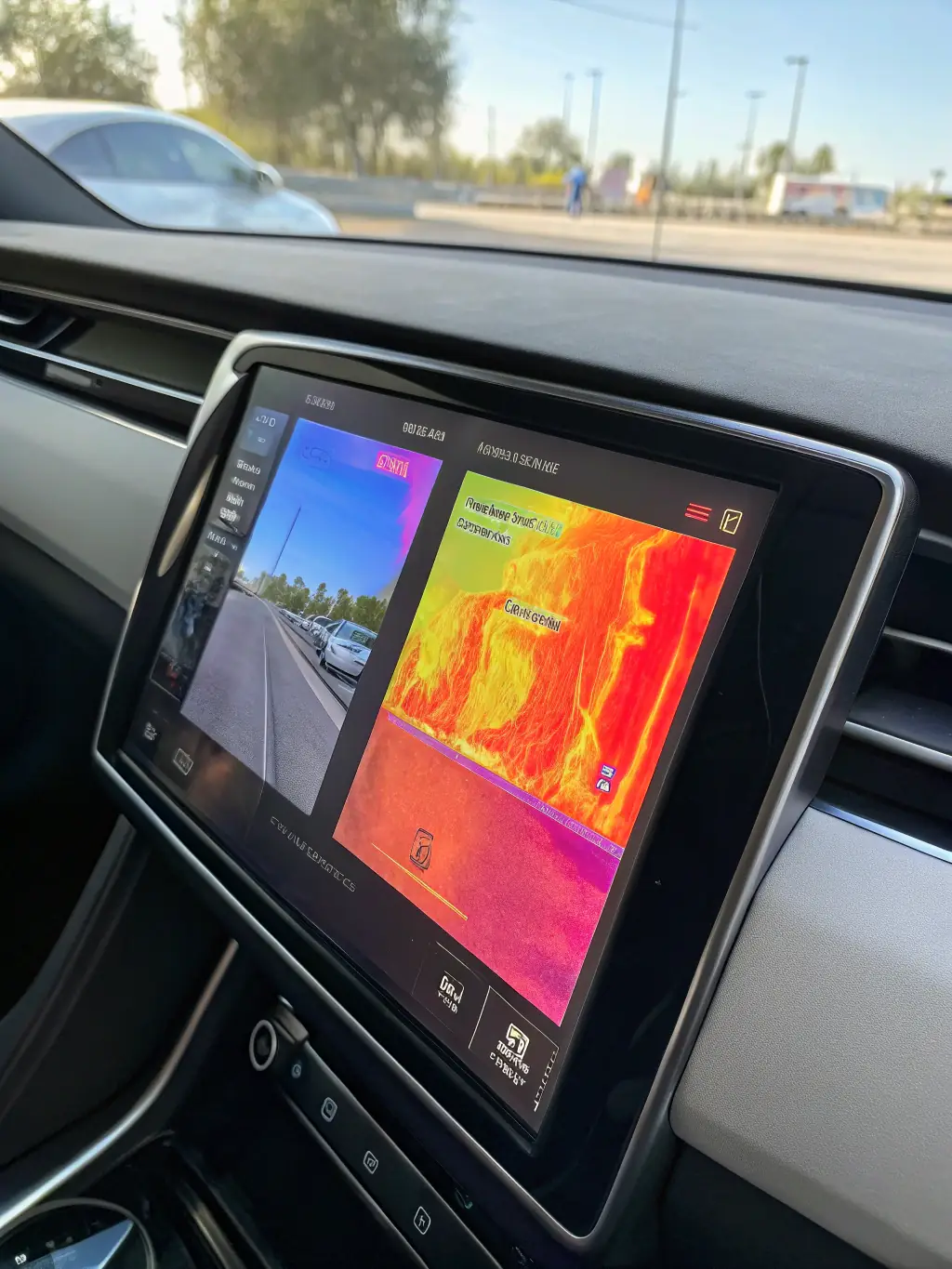 A car parked in direct sunlight with one half of the windshield tinted, demonstrating the heat reduction and UV protection benefits of Window Élite's films.